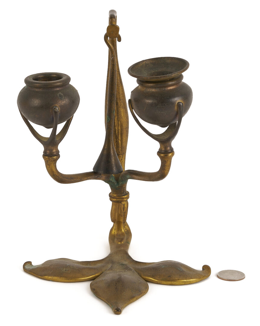 Lot 383: Tiffany Bronze Fleur di Lis Candlestick