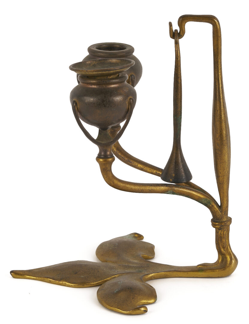 Lot 383: Tiffany Bronze Fleur di Lis Candlestick