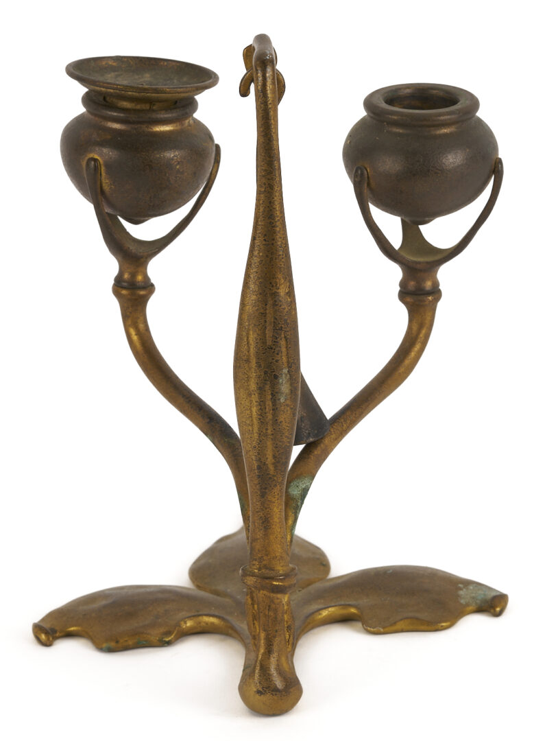 Lot 383: Tiffany Bronze Fleur di Lis Candlestick