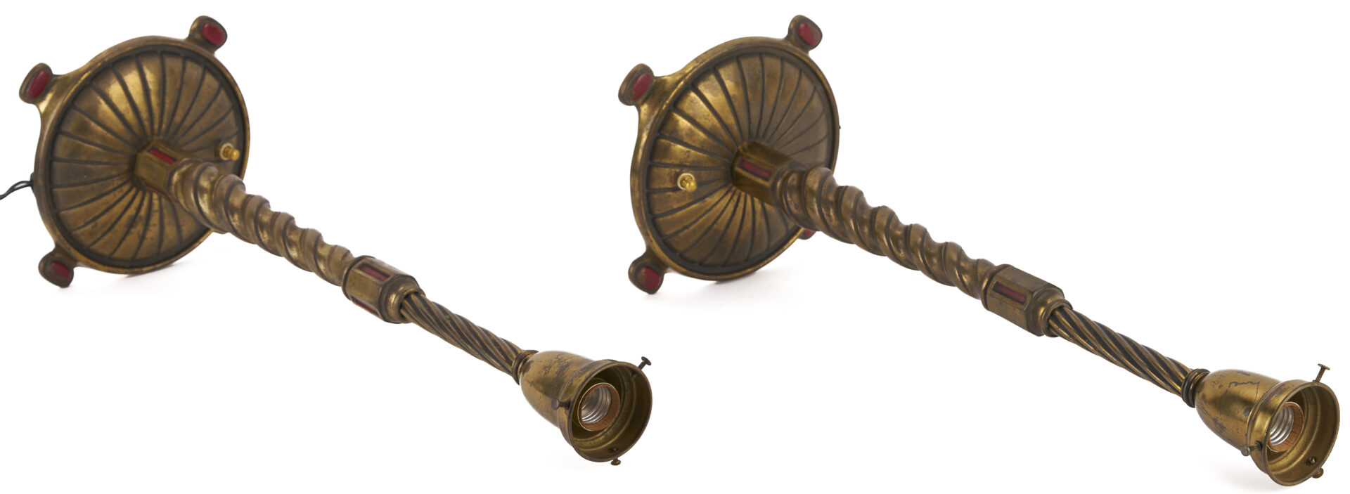 Lot 384: Pair Bradley & Hubbard Art Deco Lamps, Green Shades