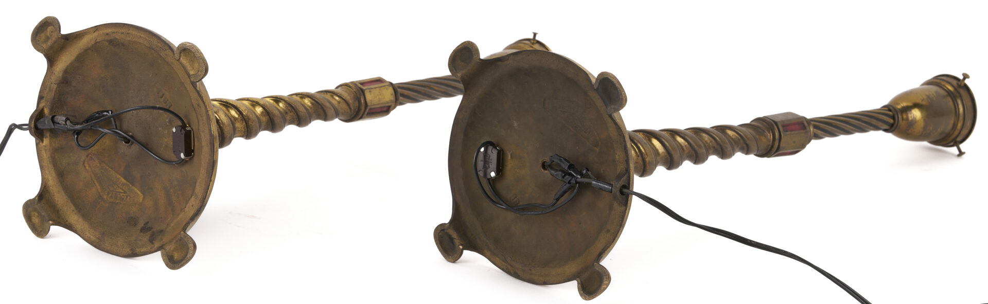 Lot 384: Pair Bradley & Hubbard Art Deco Lamps, Green Shades