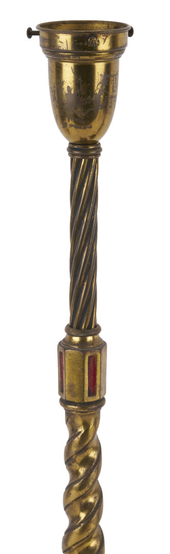 Lot 384: Pair Bradley & Hubbard Art Deco Lamps, Green Shades