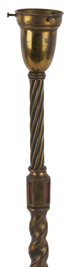 Lot 384: Pair Bradley & Hubbard Art Deco Lamps, Green Shades