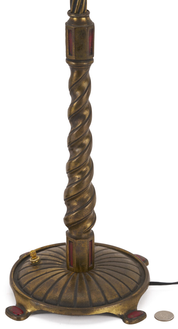 Lot 384: Pair Bradley & Hubbard Art Deco Lamps, Green Shades