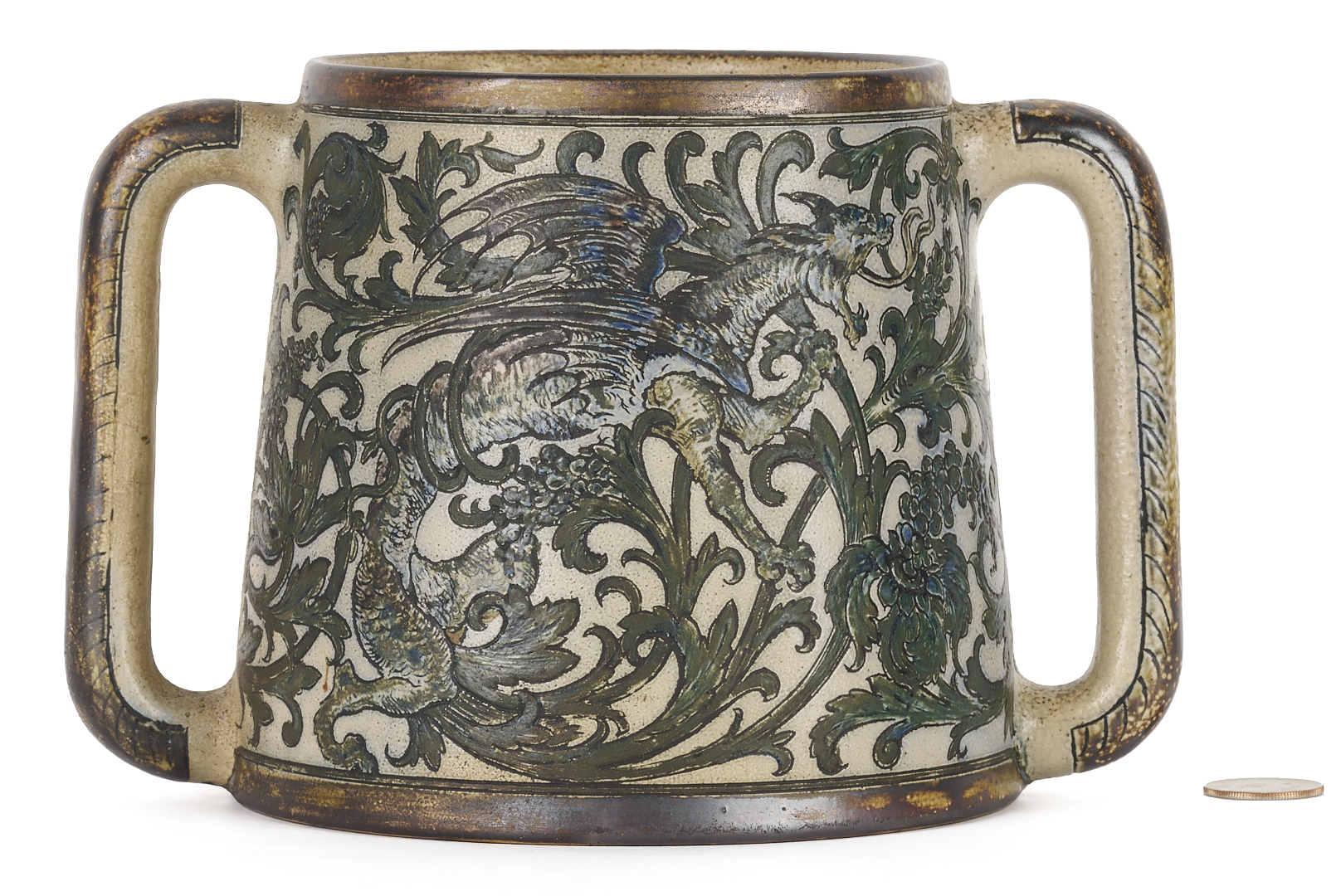 Lot 385: Martin Brothers Stoneware Two Handled Loving Cup, 1892