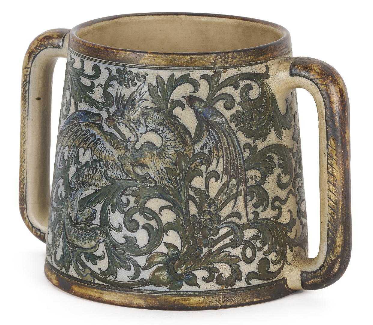 Lot 385: Martin Brothers Stoneware Two Handled Loving Cup, 1892