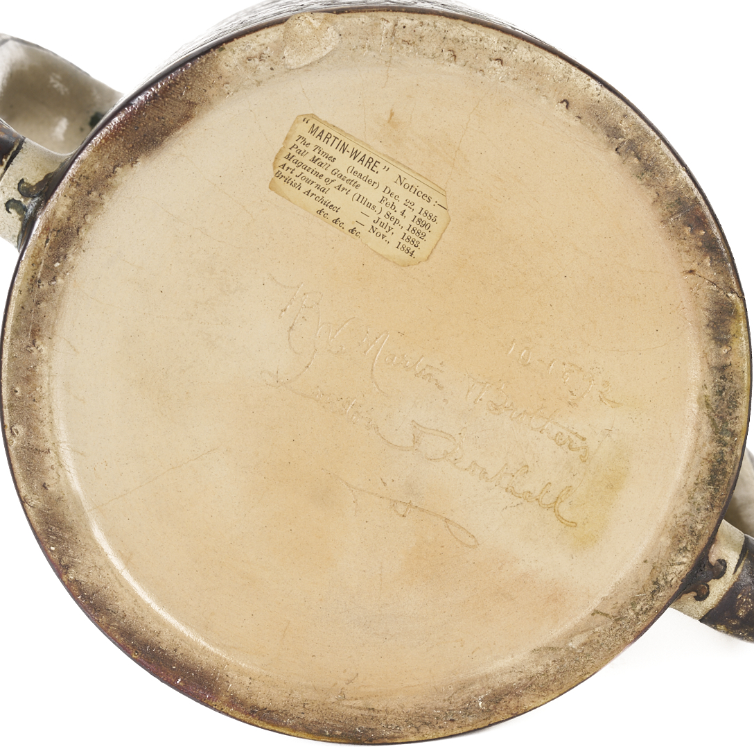 Lot 385: Martin Brothers Stoneware Two Handled Loving Cup, 1892