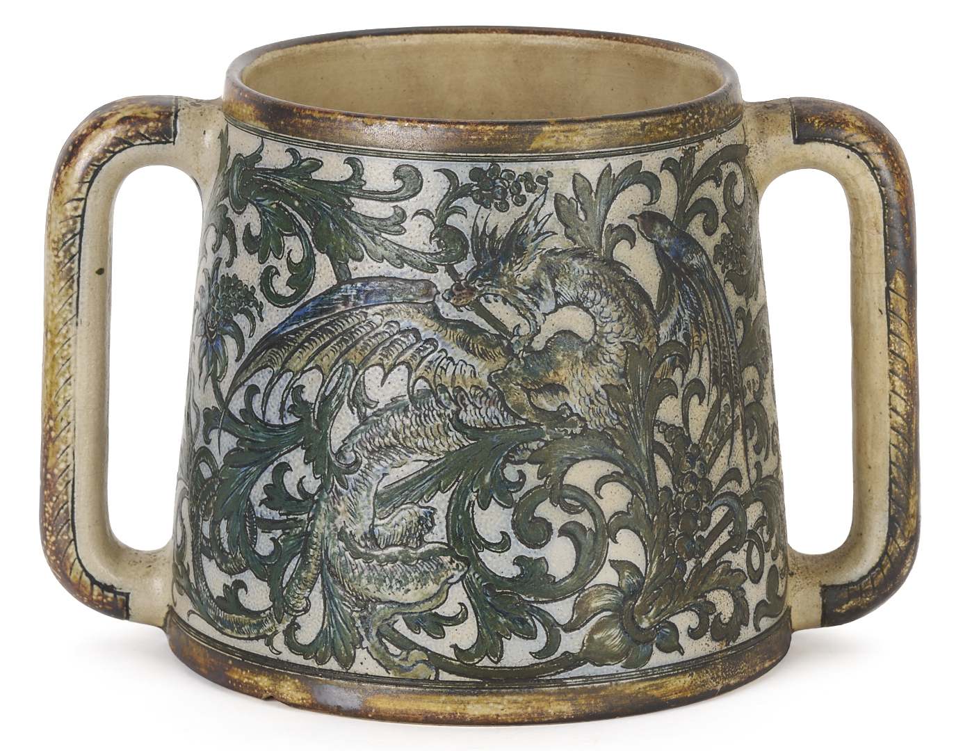 Lot 385: Martin Brothers Stoneware Two Handled Loving Cup, 1892