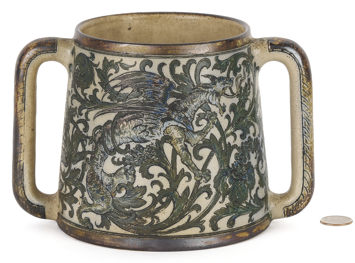 Lot 385: Martin Brothers Stoneware Two Handled Loving Cup, 1892