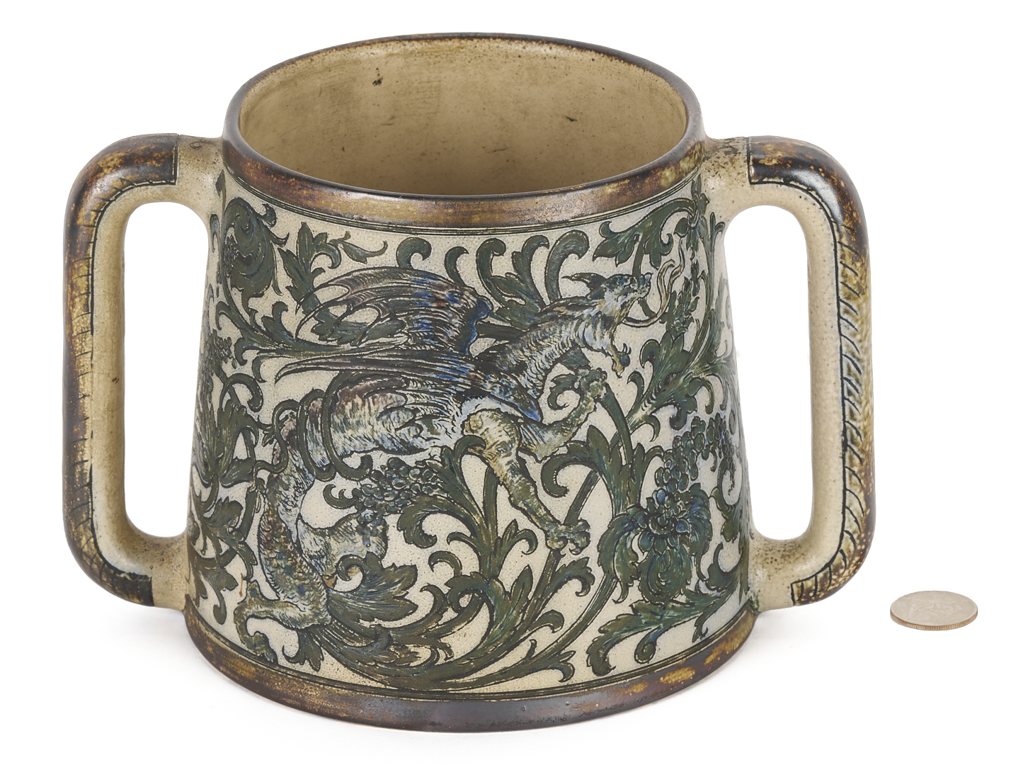 Lot 385: Martin Brothers Stoneware Two Handled Loving Cup, 1892