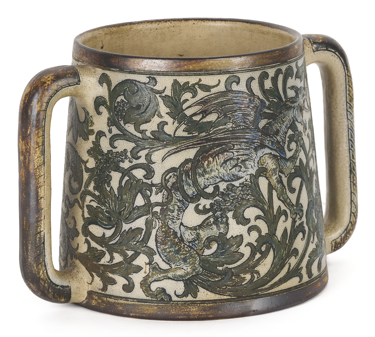 Lot 385: Martin Brothers Stoneware Two Handled Loving Cup, 1892