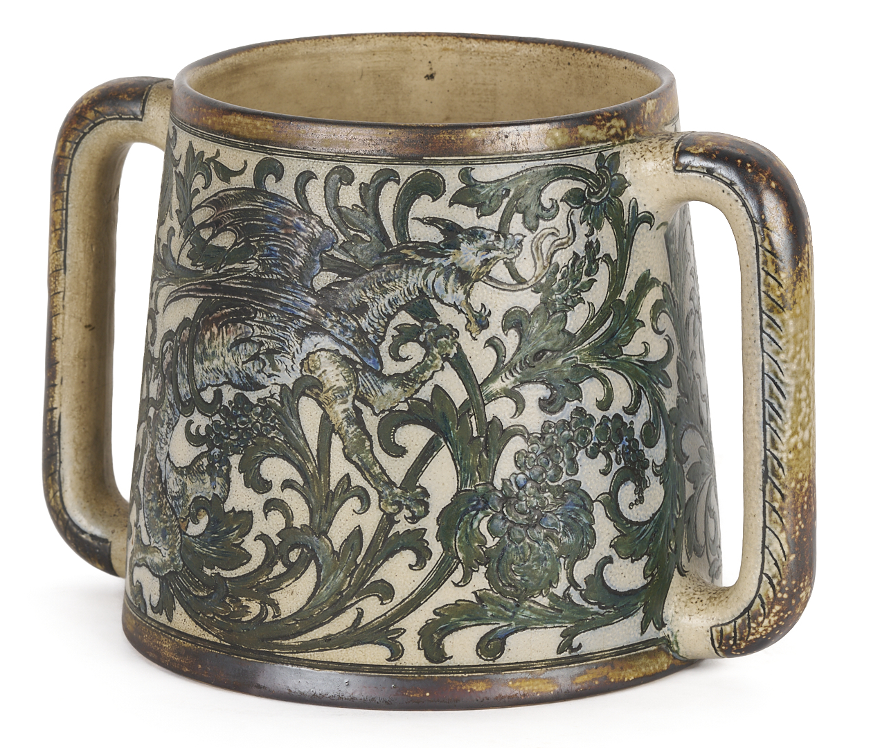 Lot 385: Martin Brothers Stoneware Two Handled Loving Cup, 1892
