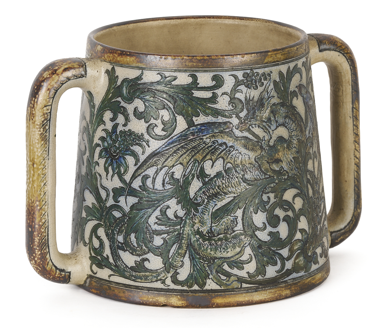 Lot 385: Martin Brothers Stoneware Two Handled Loving Cup, 1892