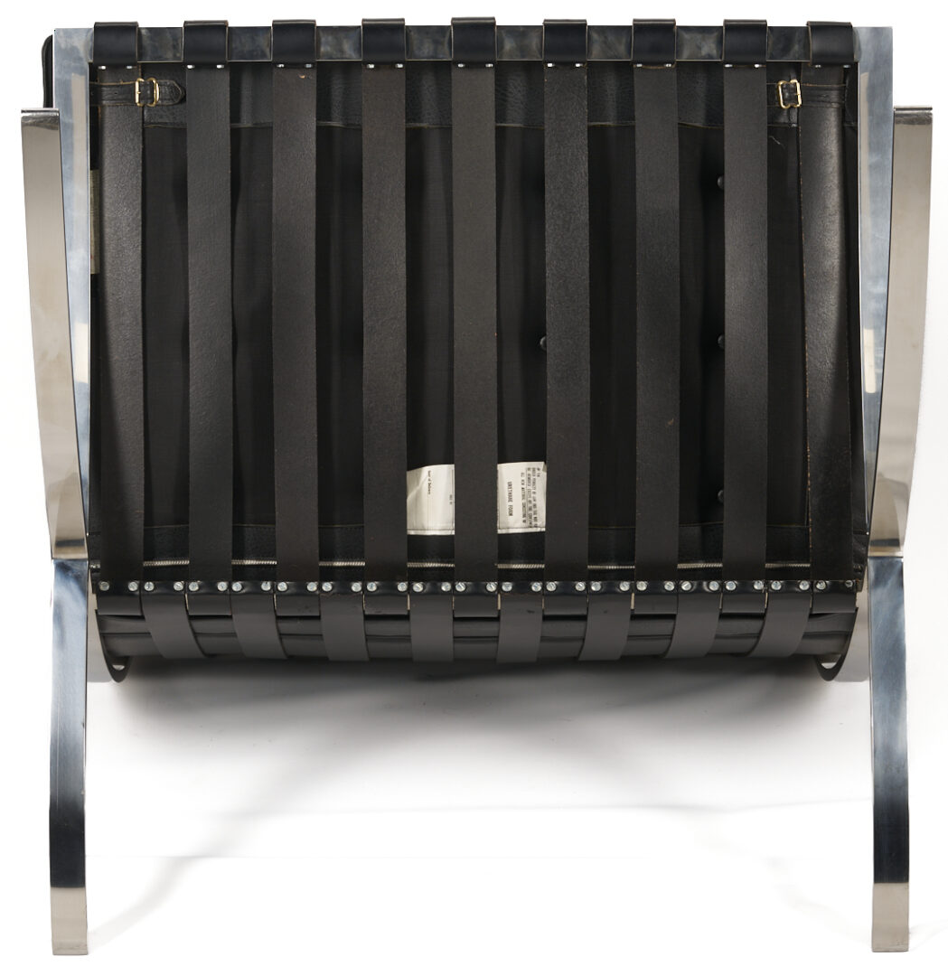 Lot 389: Labeled Knoll Barcelona Chair & Stool, 1 of 3, Mies van der Rohe Design
