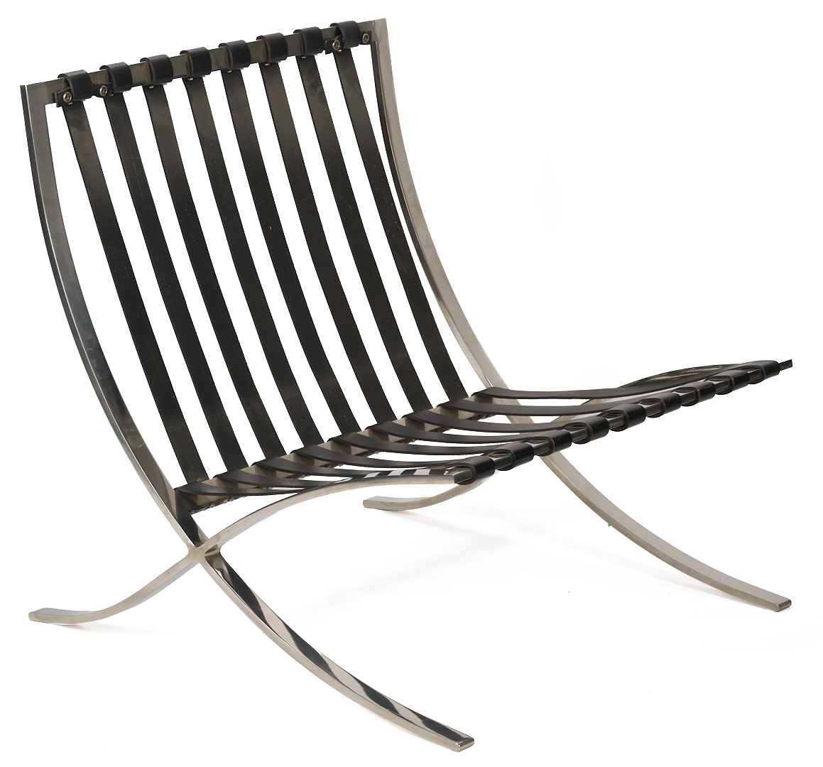 Lot 389: Labeled Knoll Barcelona Chair & Stool, 1 of 3, Mies van der Rohe Design