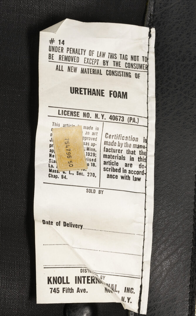 Lot 389: Labeled Knoll Barcelona Chair & Stool, 1 of 3, Mies van der Rohe Design