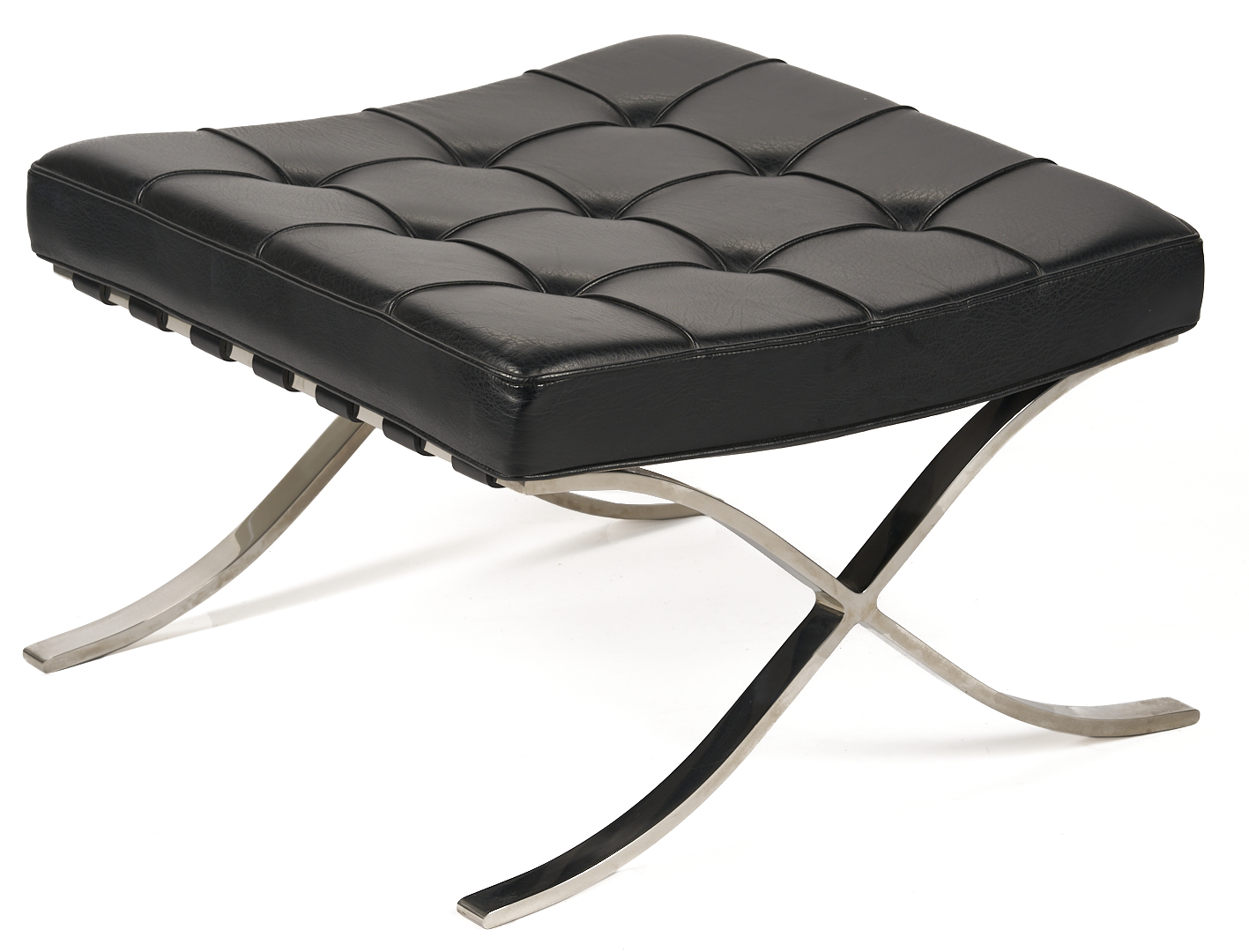 Lot 389: Labeled Knoll Barcelona Chair & Stool, 1 of 3, Mies van der Rohe Design
