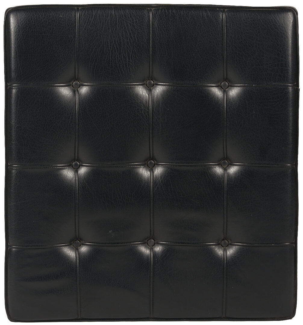 Lot 389: Labeled Knoll Barcelona Chair & Stool, 1 of 3, Mies van der Rohe Design