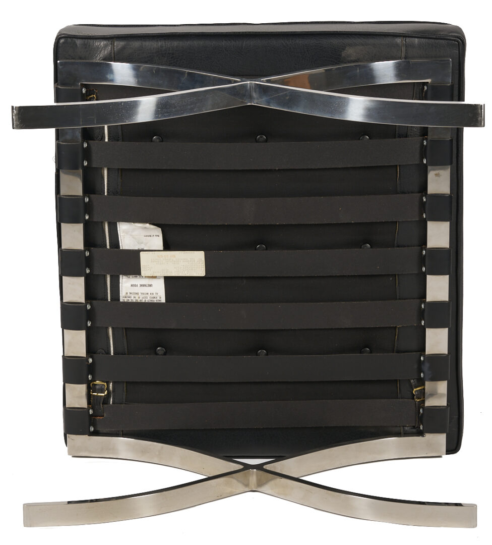 Lot 389: Labeled Knoll Barcelona Chair & Stool, 1 of 3, Mies van der Rohe Design