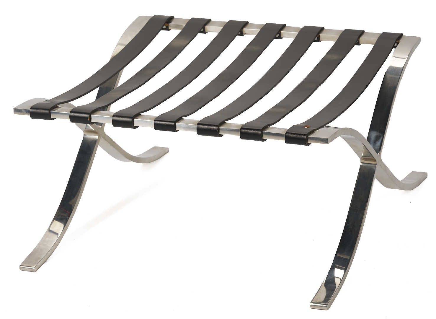 Lot 389: Labeled Knoll Barcelona Chair & Stool, 1 of 3, Mies van der Rohe Design