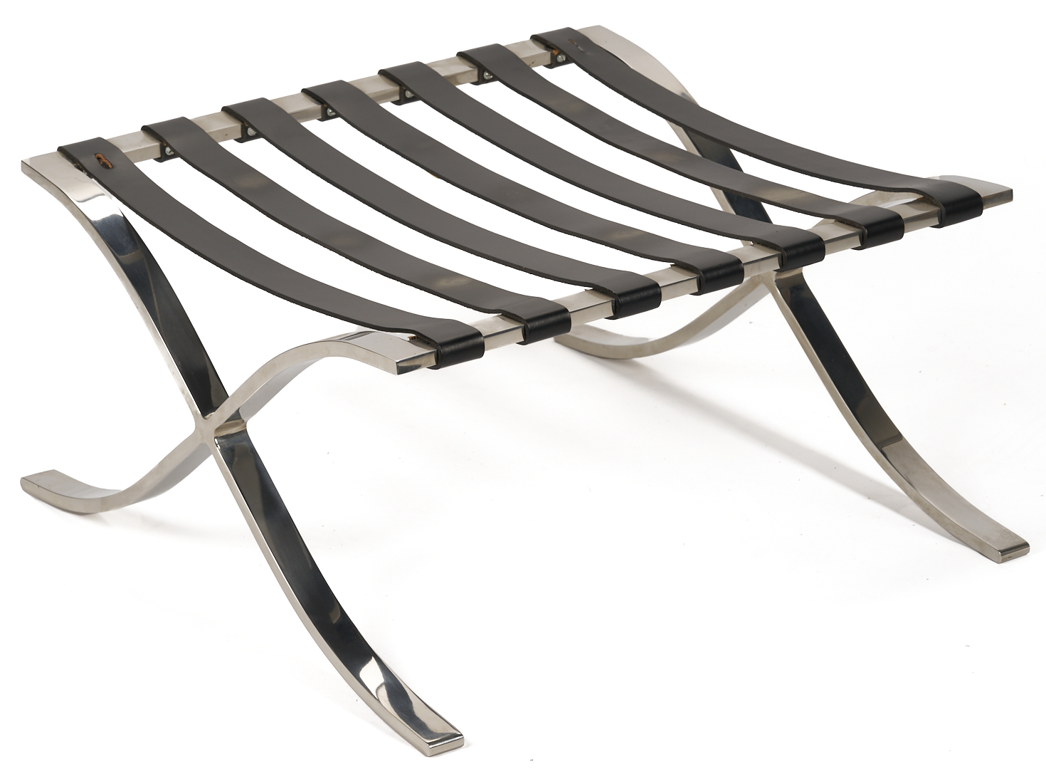 Lot 389: Labeled Knoll Barcelona Chair & Stool, 1 of 3, Mies van der Rohe Design