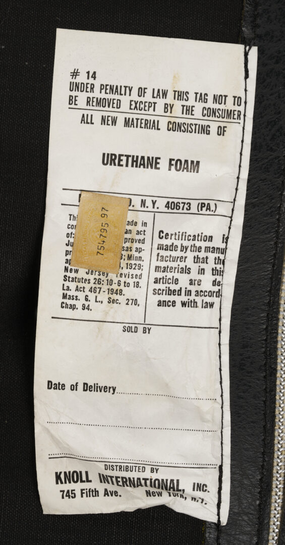 Lot 389: Labeled Knoll Barcelona Chair & Stool, 1 of 3, Mies van der Rohe Design