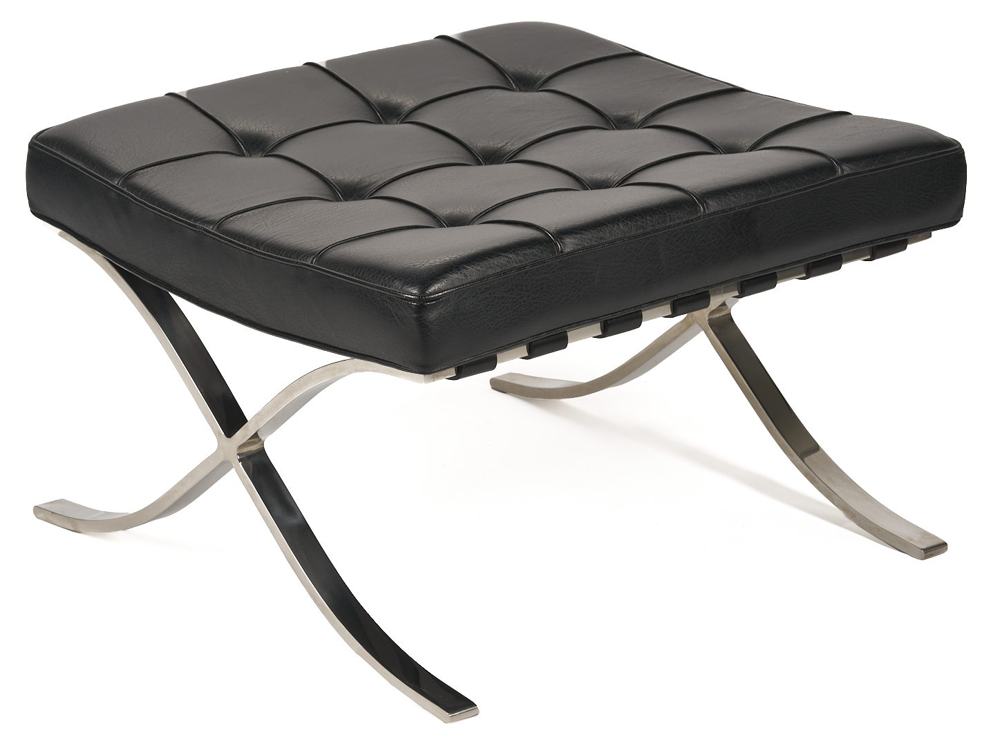 Lot 389: Labeled Knoll Barcelona Chair & Stool, 1 of 3, Mies van der Rohe Design