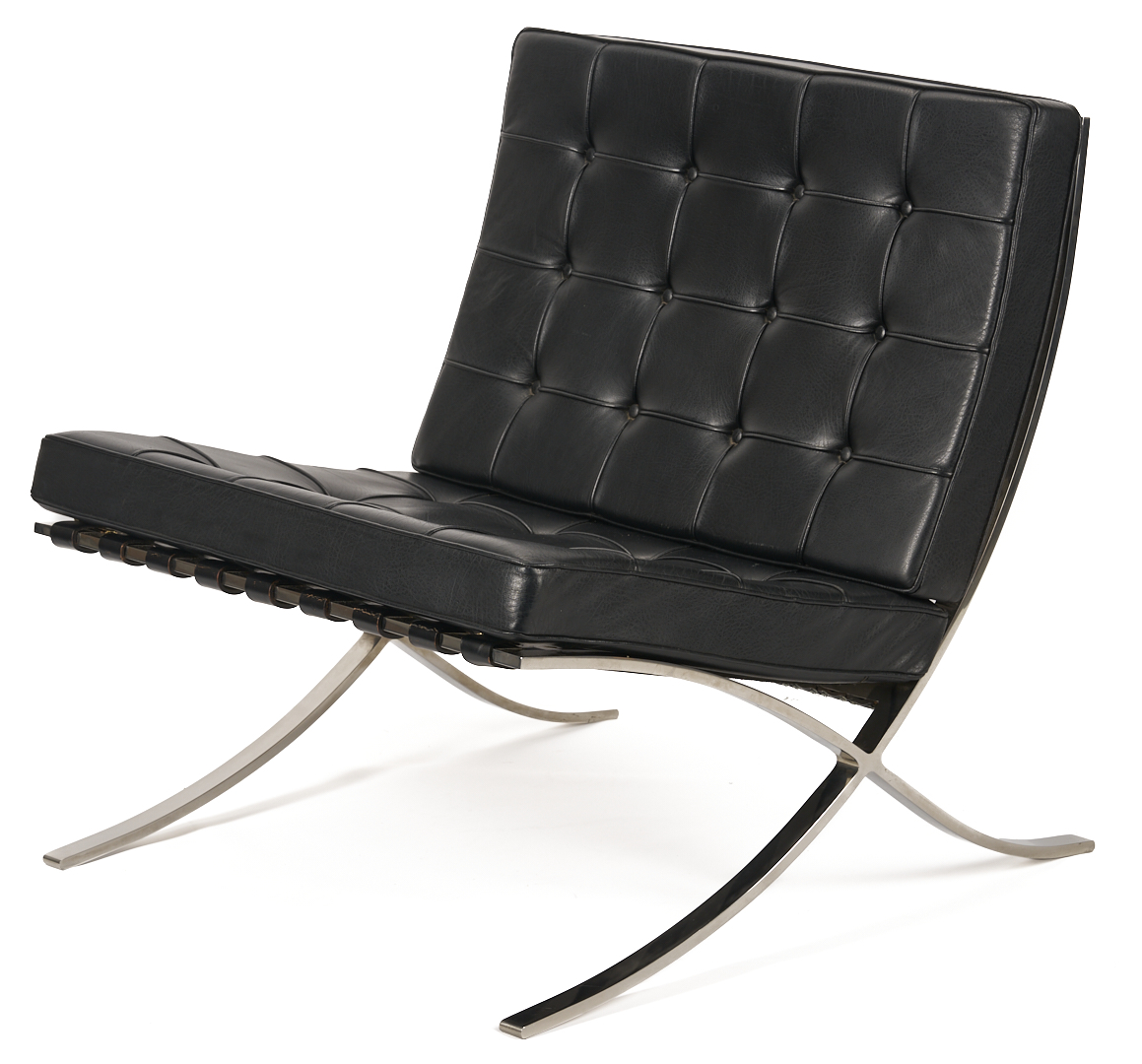 Lot 389: Labeled Knoll Barcelona Chair & Stool, 1 of 3, Mies van der Rohe Design