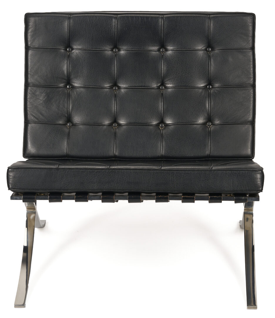 Lot 389: Labeled Knoll Barcelona Chair & Stool, 1 of 3, Mies van der Rohe Design