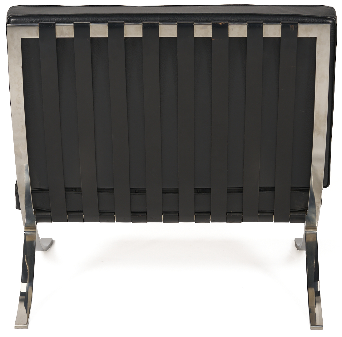 Lot 389: Labeled Knoll Barcelona Chair & Stool, 1 of 3, Mies van der Rohe Design