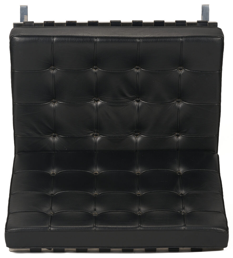Lot 389: Labeled Knoll Barcelona Chair & Stool, 1 of 3, Mies van der Rohe Design