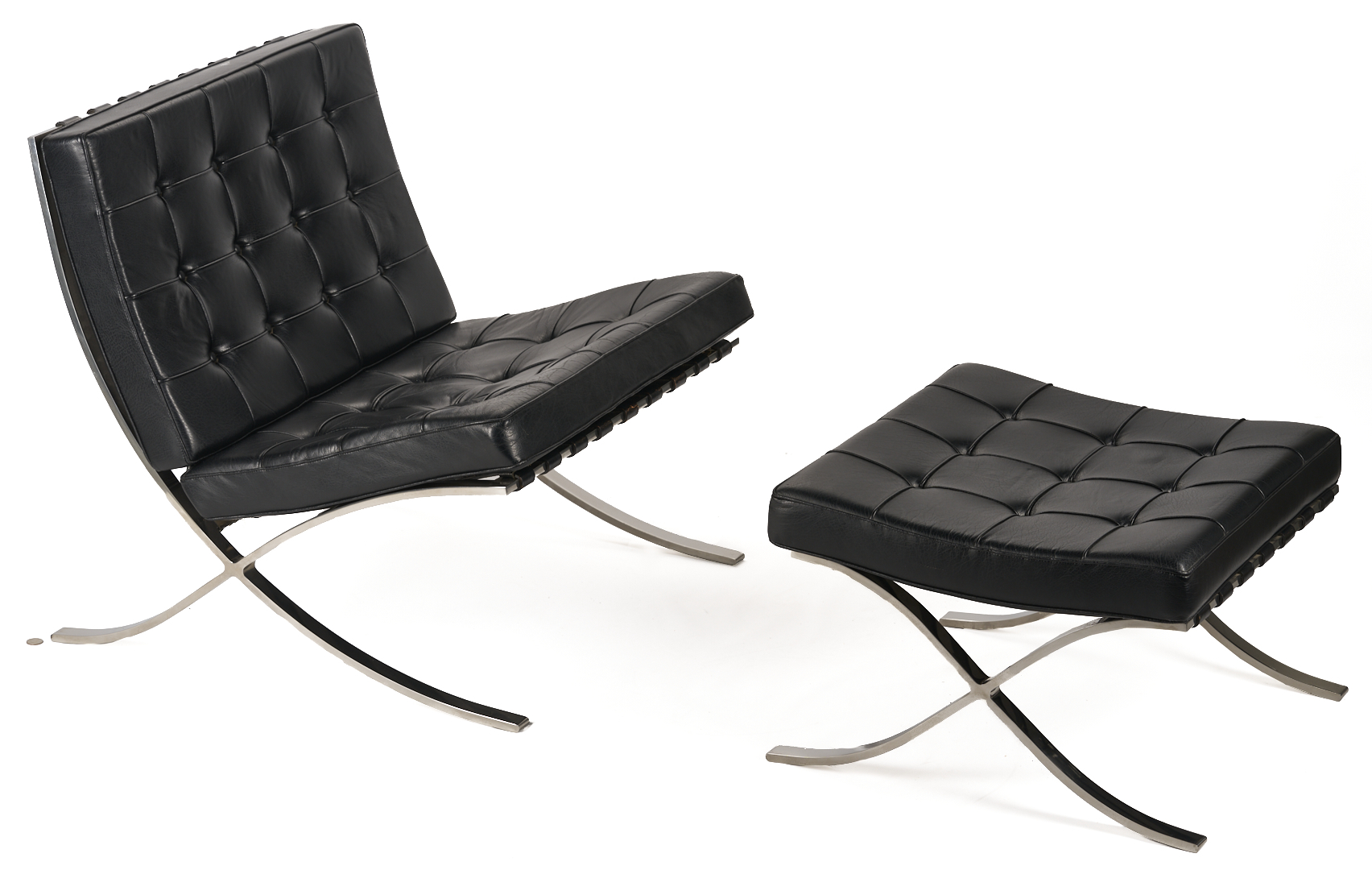 Lot 390: Labeled Knoll Barcelona Chair & Stool, Mies van der Rohe Design, 2 of 3