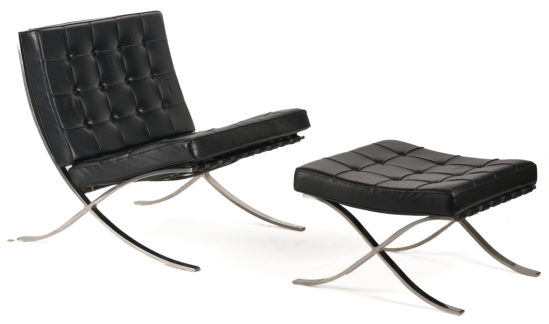 Lot 390: Labeled Knoll Barcelona Chair & Stool, Mies van der Rohe Design, 2 of 3