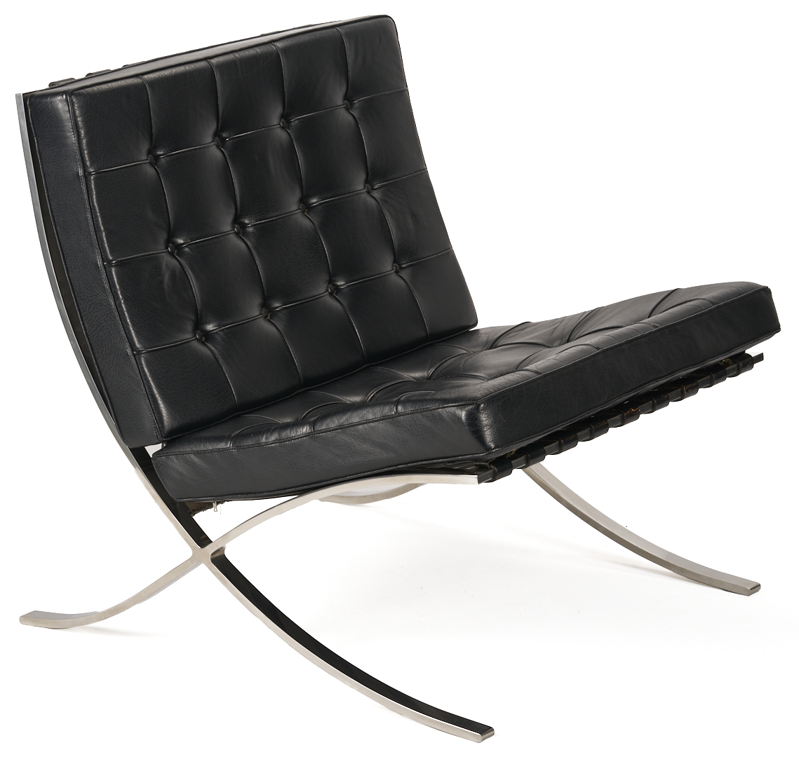 Lot 390: Labeled Knoll Barcelona Chair & Stool, Mies van der Rohe Design, 2 of 3