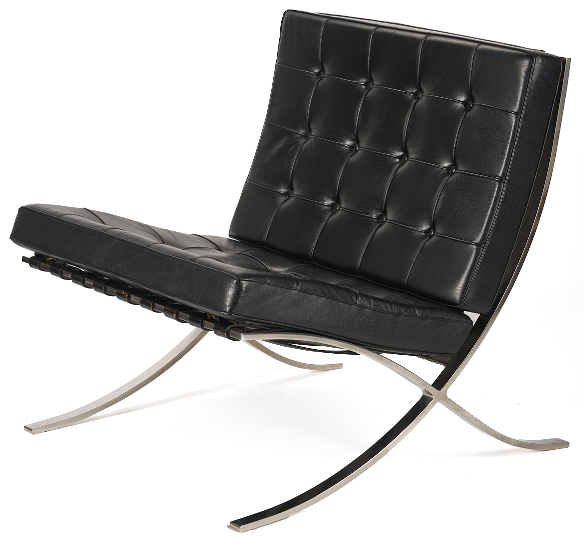 Lot 390: Labeled Knoll Barcelona Chair & Stool, Mies van der Rohe Design, 2 of 3
