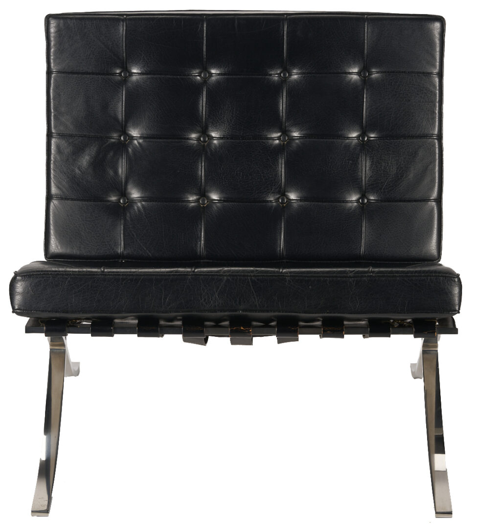 Lot 390: Labeled Knoll Barcelona Chair & Stool, Mies van der Rohe Design, 2 of 3