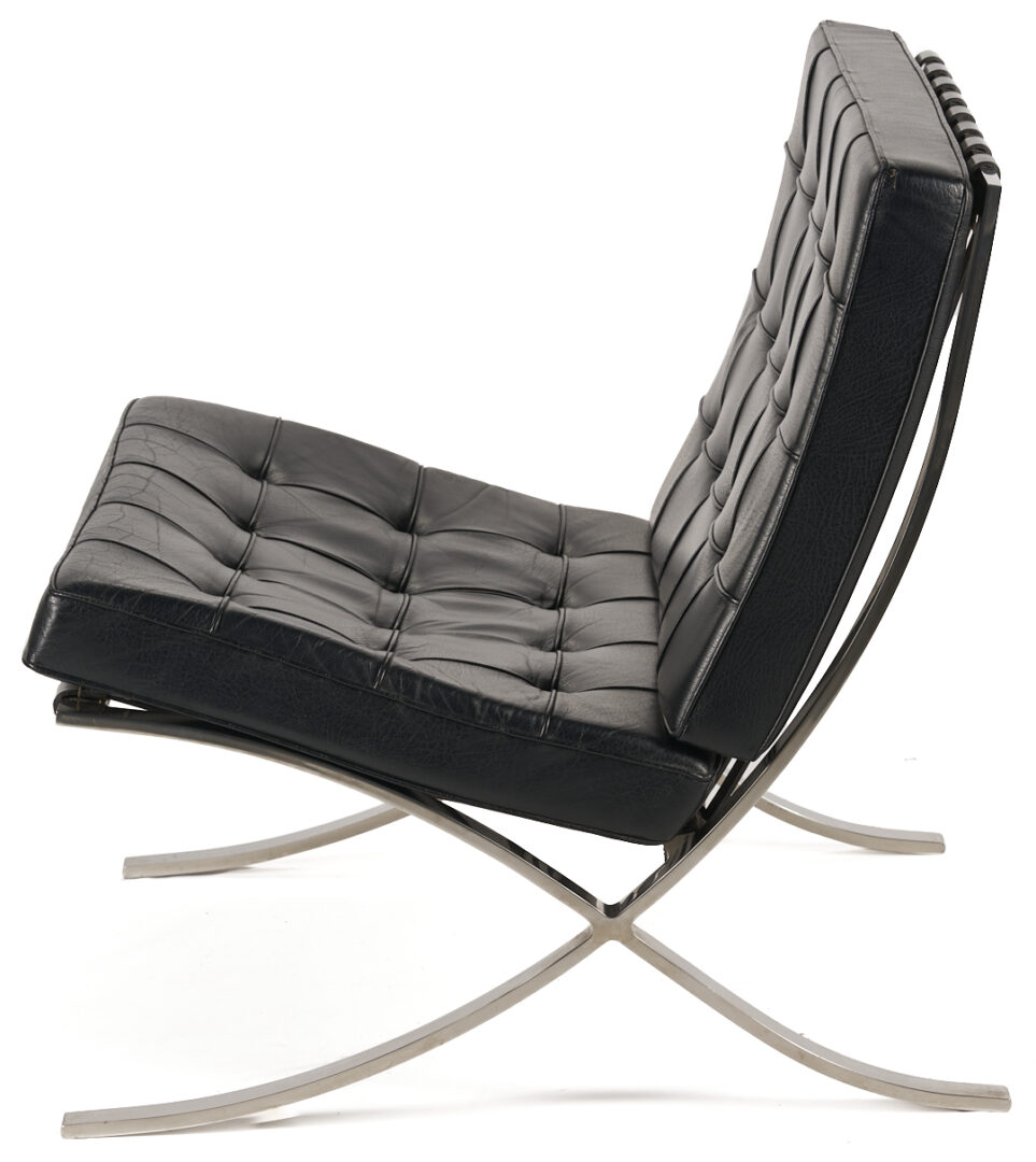 Lot 390: Labeled Knoll Barcelona Chair & Stool, Mies van der Rohe Design, 2 of 3