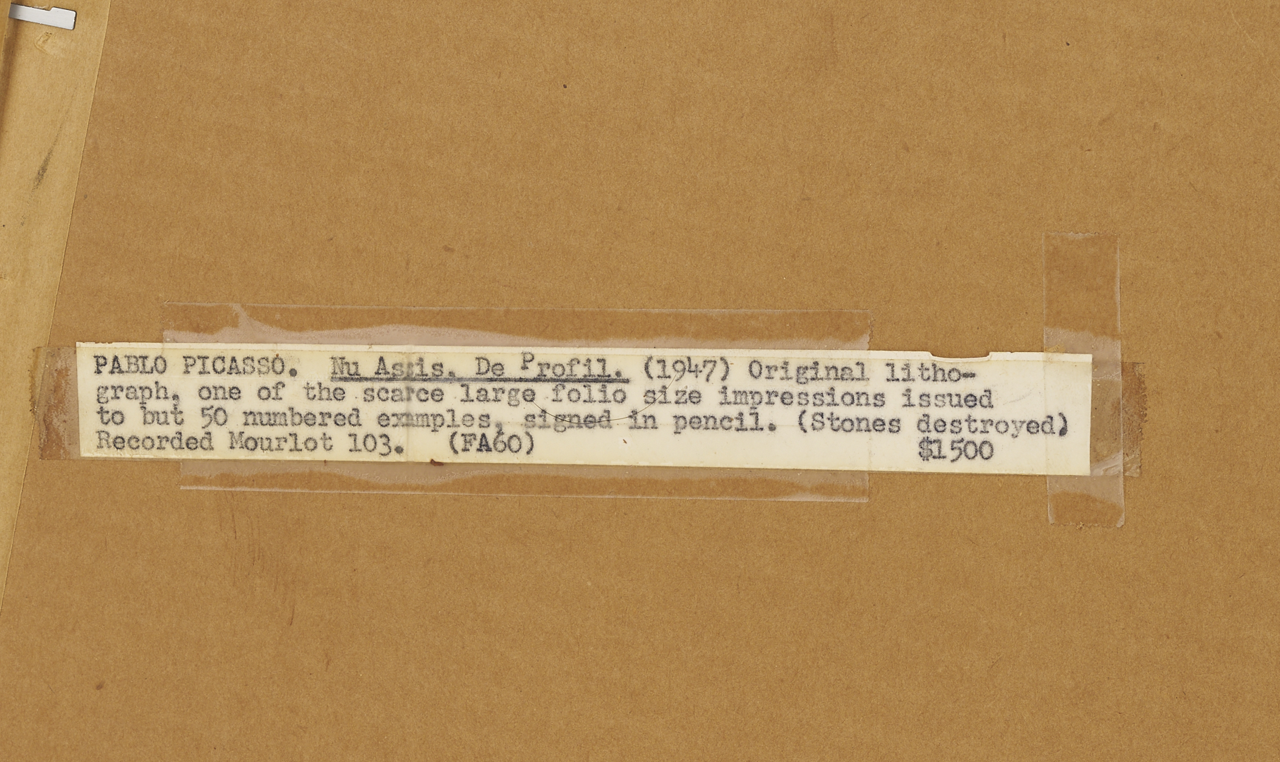 Lot 402: Pablo Picasso Lithograph; Nu Assis, De Profil, 1947