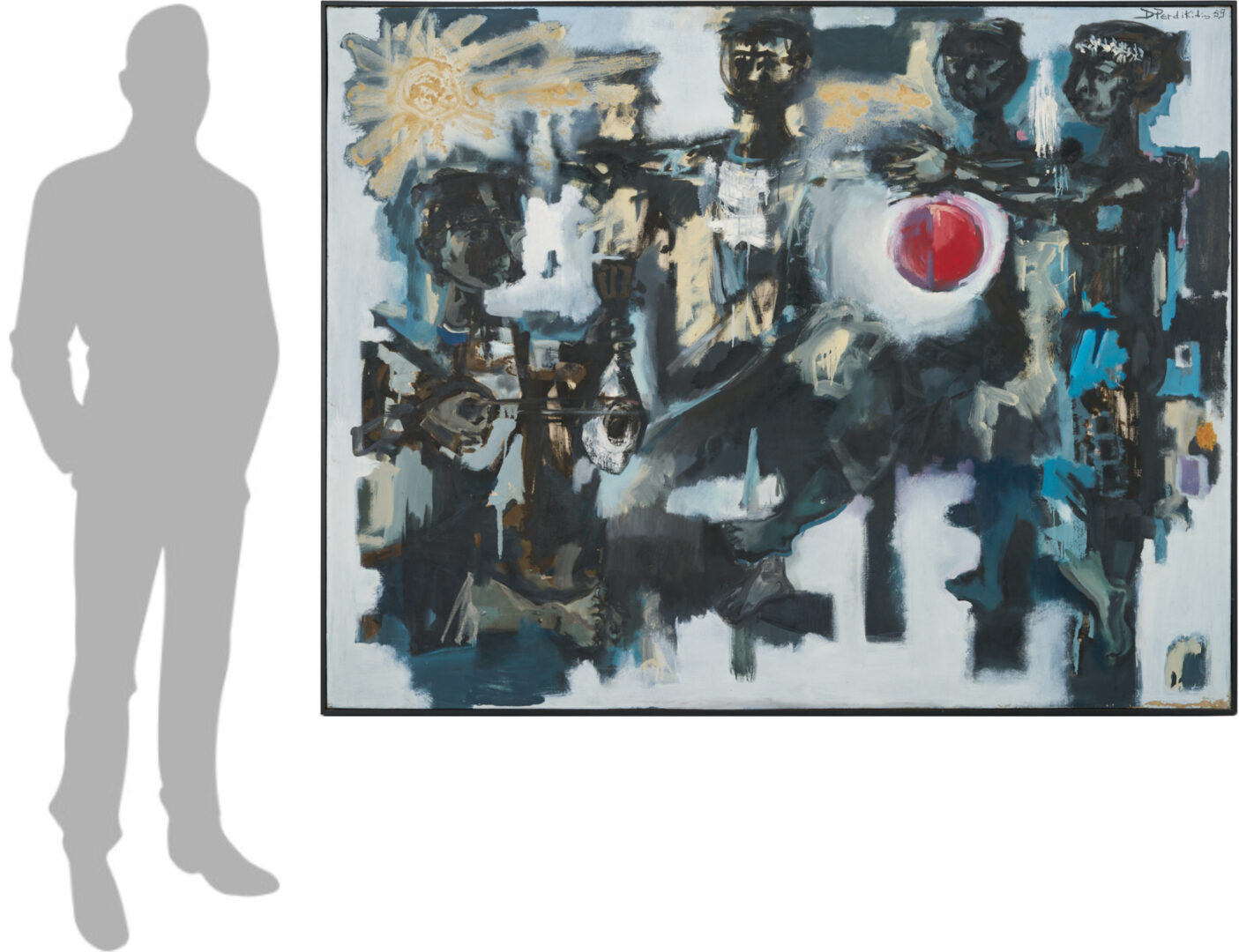 Lot 407: Large Dimitris Perdikitis O/C Painting, Greek Dancers, 1959