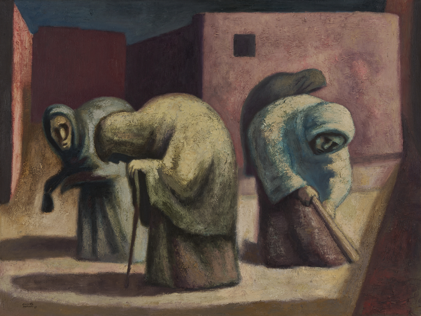 Lot 412: Jose Chavez Morado Large O/C Painting, Ancianas