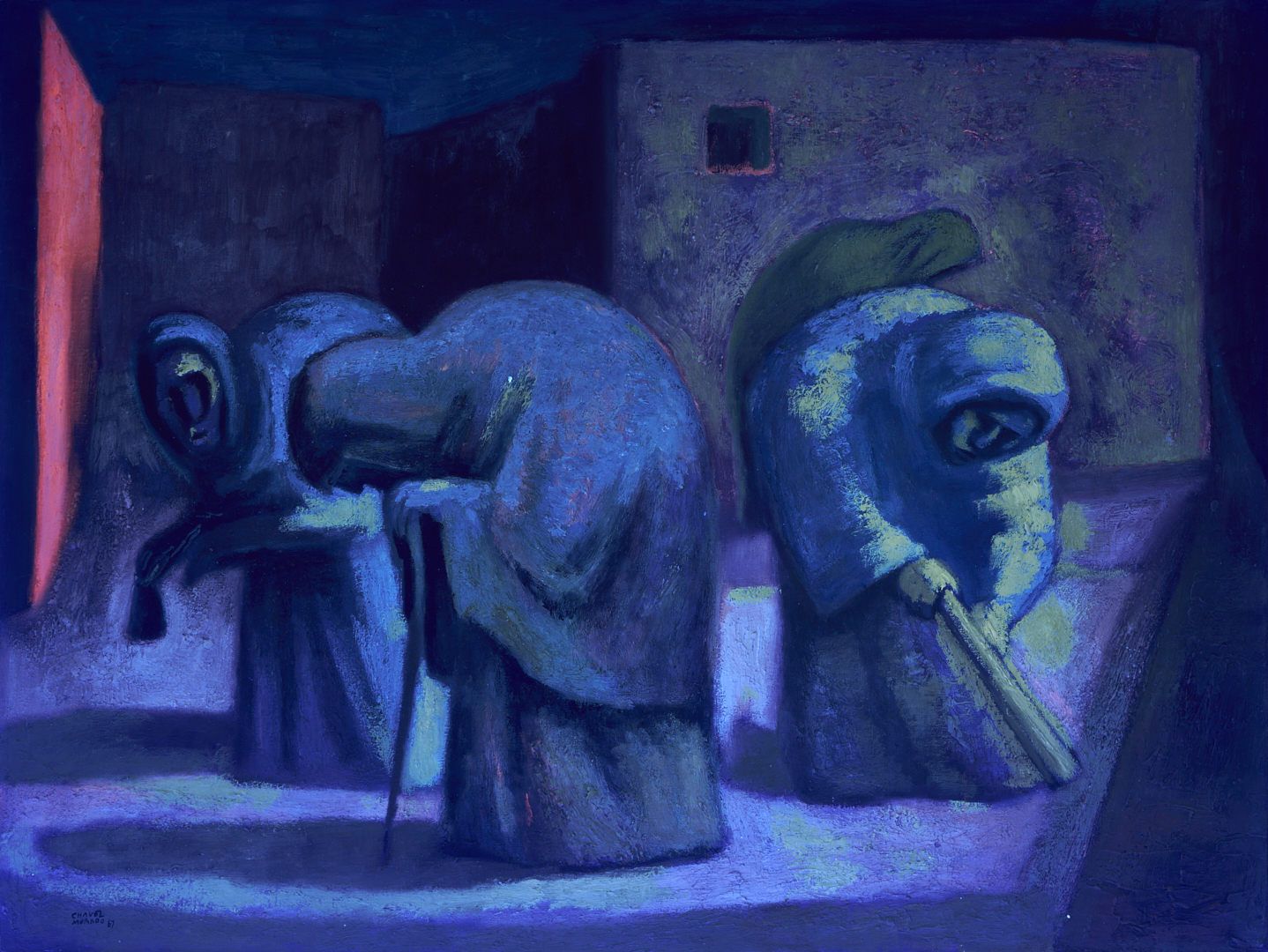 Lot 412: Jose Chavez Morado Large O/C Painting, Ancianas