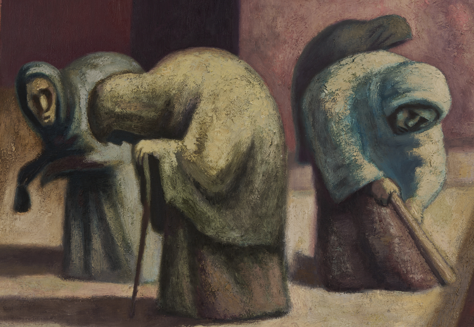 Lot 412: Jose Chavez Morado Large O/C Painting, Ancianas