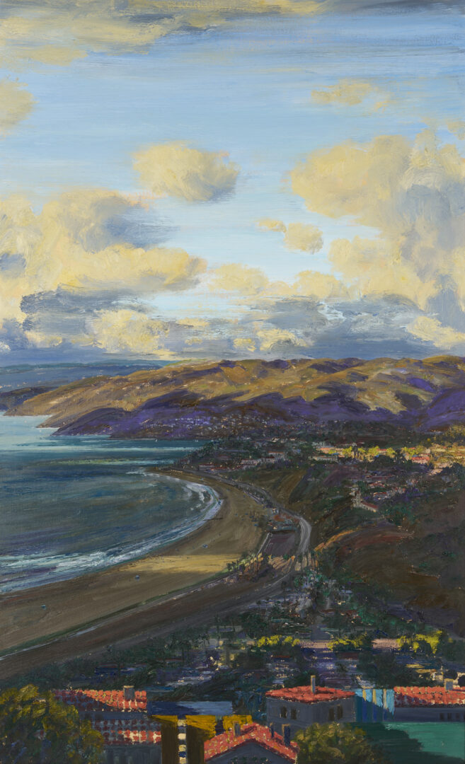 Lot 415: Large Larry Cohen O/C California Landscape Painting, View of the Bay, Pacific Palisades