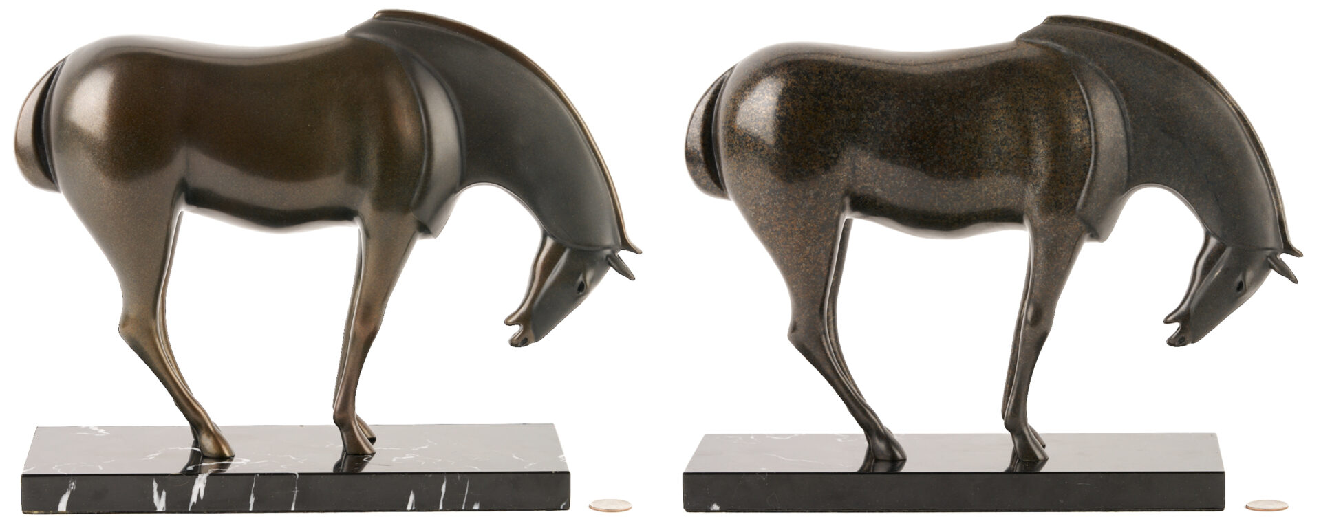 Lot 427: Pr. Loet Vanderveen Armored Horse Bronze Sculptures
