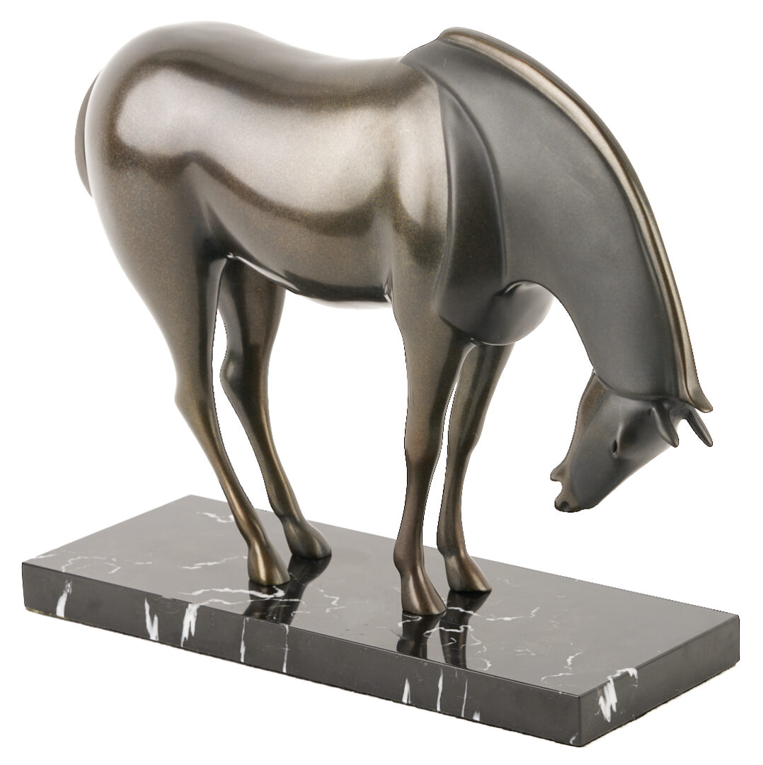 Lot 427: Pr. Loet Vanderveen Armored Horse Bronze Sculptures