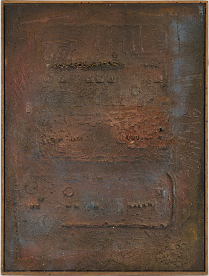Lot 438: Large C. Kermit Ewing Abstract Mixed Media Painting, Chain Makers Studio, 1963