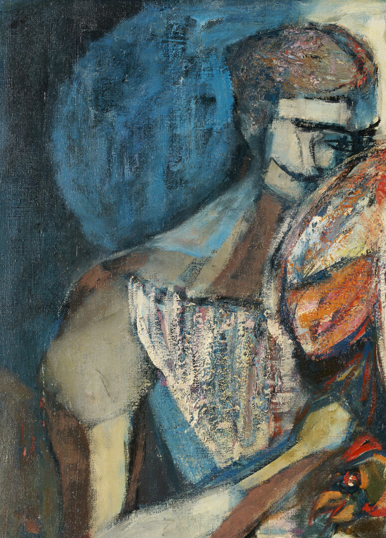 Lot 439: Robert Birdwell O/C Expressionist Figural Painting, Men w/ Chickens