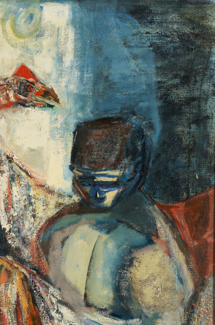 Lot 439: Robert Birdwell O/C Expressionist Figural Painting, Men w/ Chickens