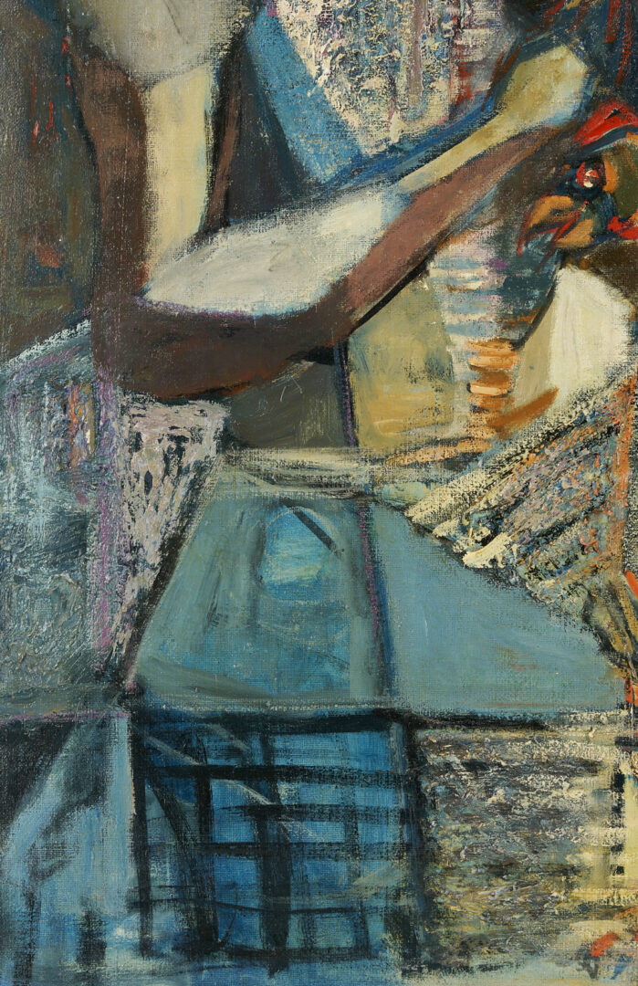 Lot 439: Robert Birdwell O/C Expressionist Figural Painting, Men w/ Chickens