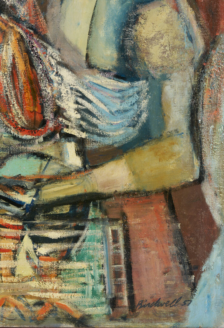 Lot 439: Robert Birdwell O/C Expressionist Figural Painting, Men w/ Chickens